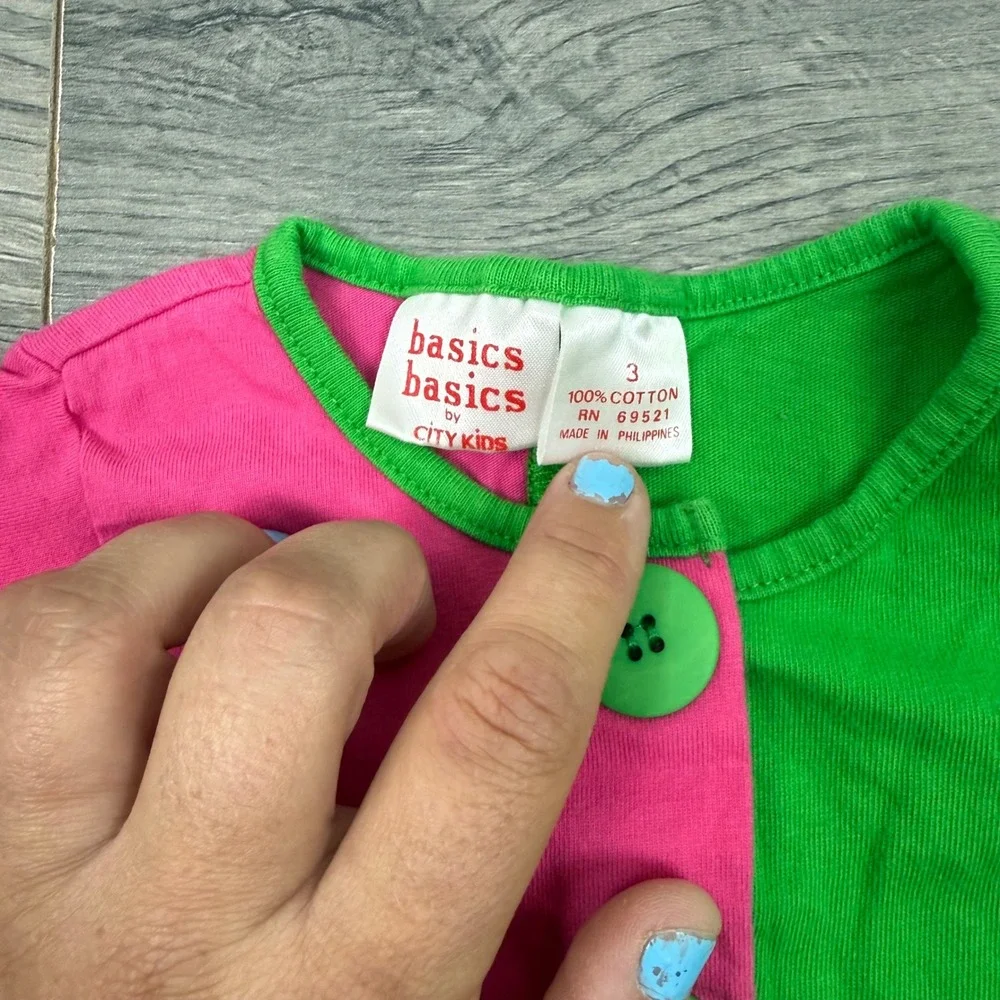 Vintage 1991 Basics by City Kids Pink Green Colorblock Heart Bodysuit Size 3M